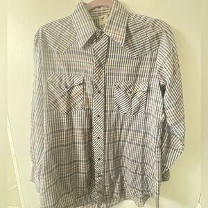 The Hustler Collection Vintage Western Cowboy Pearl Snap Button Down Large Plaid